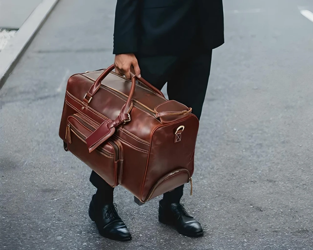 leather rolling duffel carry on