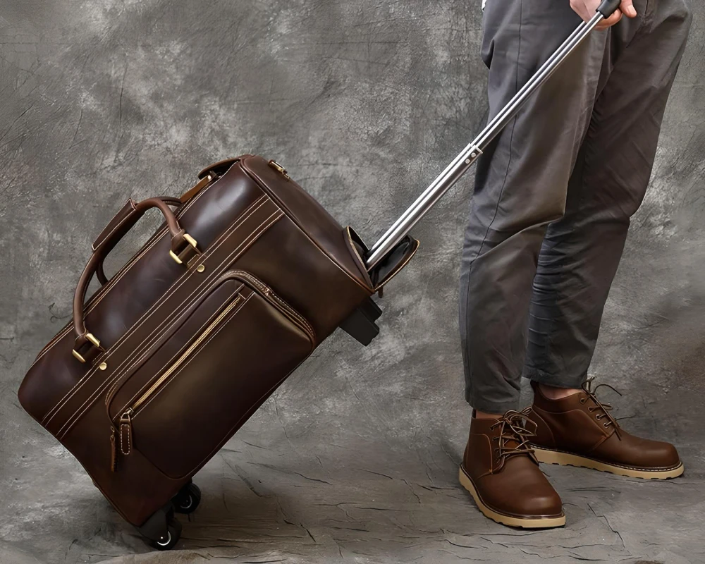 brown leather carry on luggage